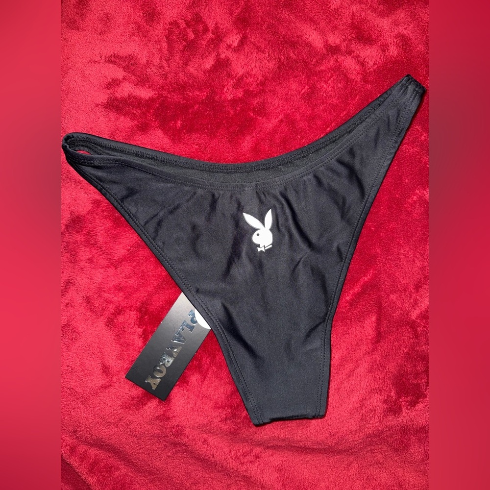 PLAYBOY Black Bikini Bottom with Iconic Logo- Size Medium NWT